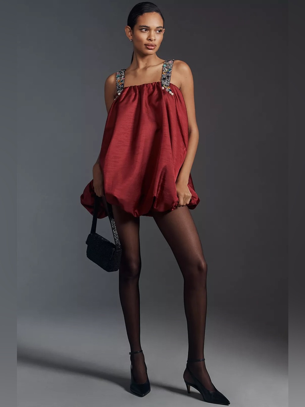 NWT Anthropologie Sunday in Brooklyn Jeweled Embellished Red Bubble Dress S